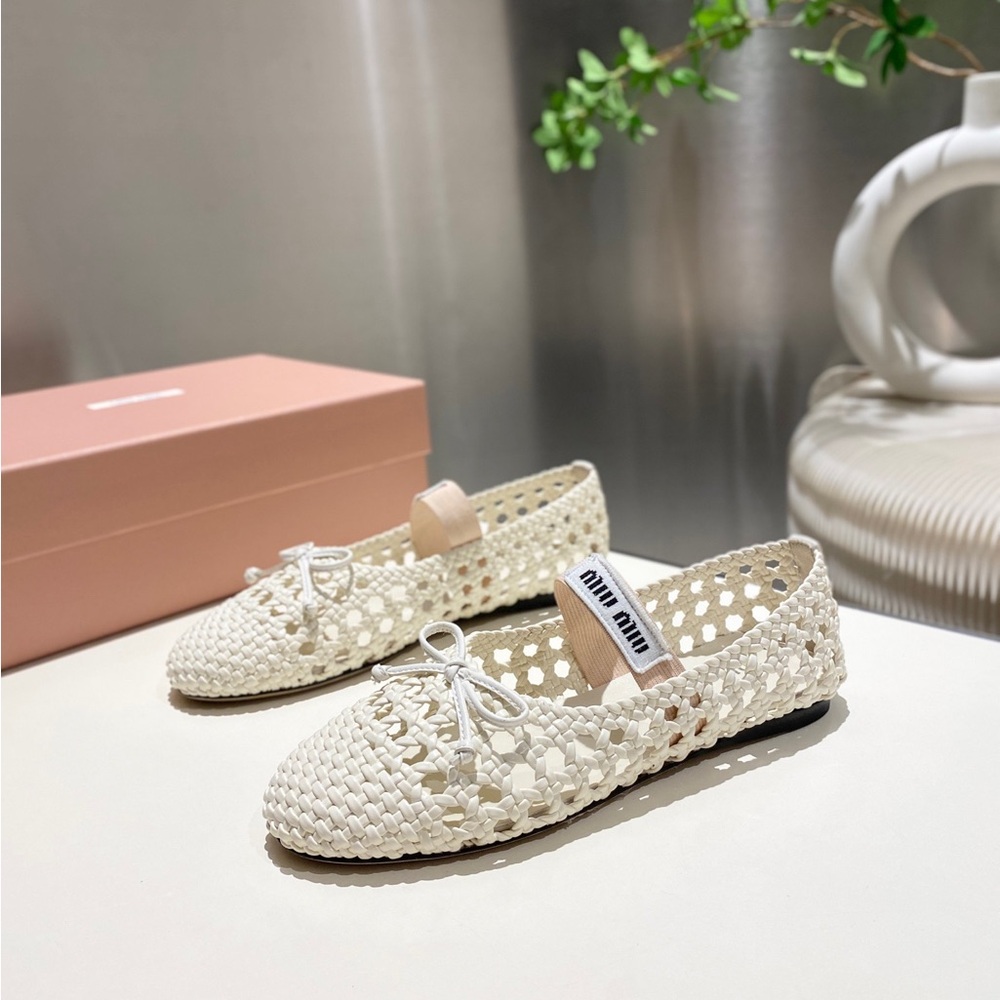 Miu Miu Cream Woven Ballet Flats - Picture 8 of 9